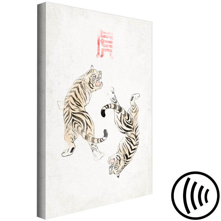 Canvas Art Print Tiger Dance (1-piece) Vertical - two wild cats on a light background 142416 additionalImage 6
