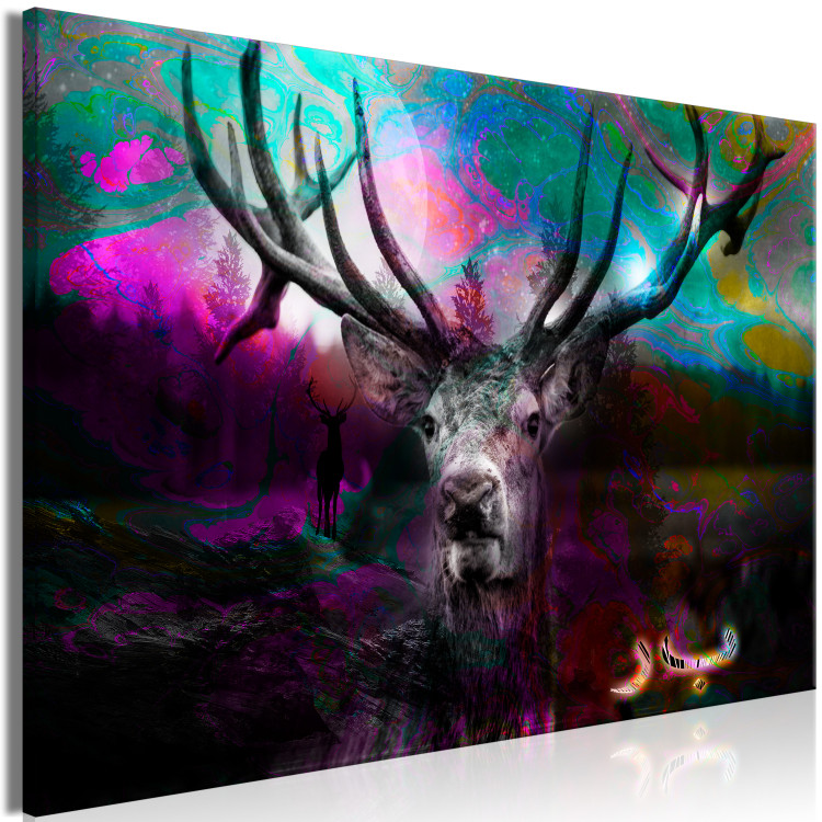 Canvas Print Deer in a Colorful Forest (1-piece) Wide - animal and colorful streaks 143716 additionalImage 2