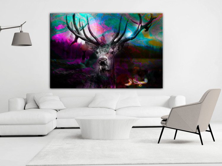 Canvas Print Deer in a Colorful Forest (1-piece) Wide - animal and colorful streaks 143716 additionalImage 3