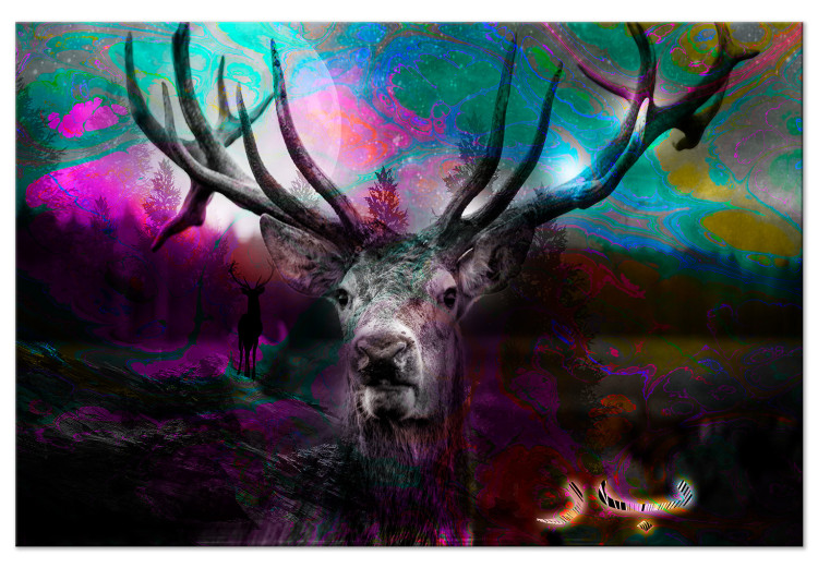 Canvas Print Deer in a Colorful Forest (1-piece) Wide - animal and colorful streaks 143716
