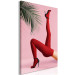 Canvas Art Print Red Tights (1-piece) - female legs against a green palm tree background 144116 additionalThumb 2