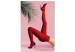 Canvas Art Print Red Tights (1-piece) - female legs against a green palm tree background 144116