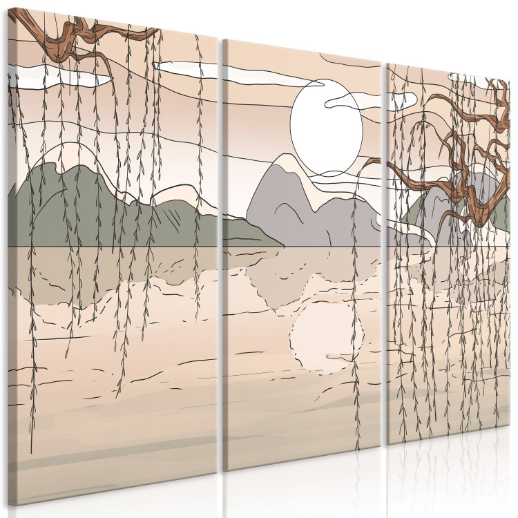 Canvas Art Print Japanese Landscape (3-piece) - view among trees to mountains and lake 144516 additionalImage 2