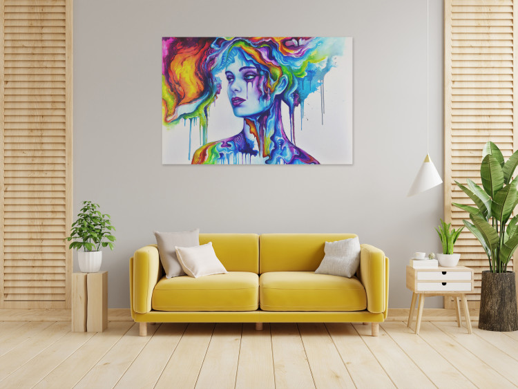 Canvas Art Print Colorful Portrait (1-piece) - woman's face in rainbow colors 144716 additionalImage 3