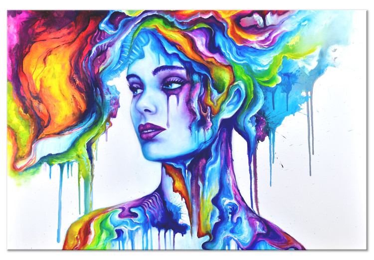 Canvas Art Print Colorful Portrait (1-piece) - woman's face in rainbow colors 144716