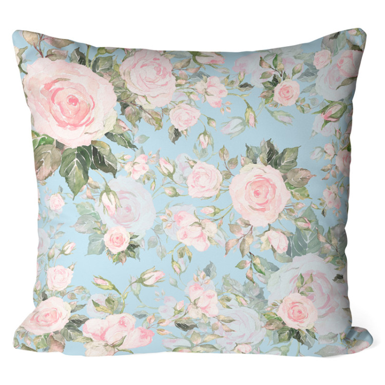 Decorative Microfiber Pillow Elusive painting - roses in cottagecore style on blue background cushions 146916