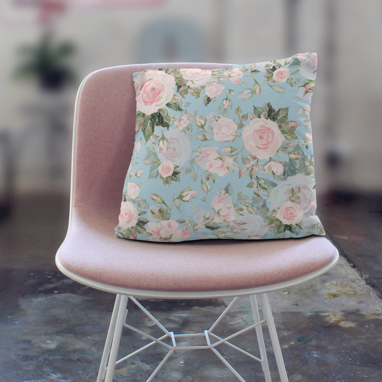 Decorative Microfiber Pillow Elusive painting - roses in cottagecore style on blue background cushions 146916 additionalImage 2