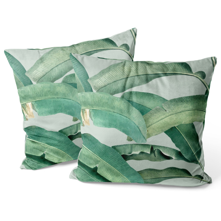 Decorative Velor Pillow Leafy curtain in greens - floral pattern with exotic banana tree 147116 additionalImage 3