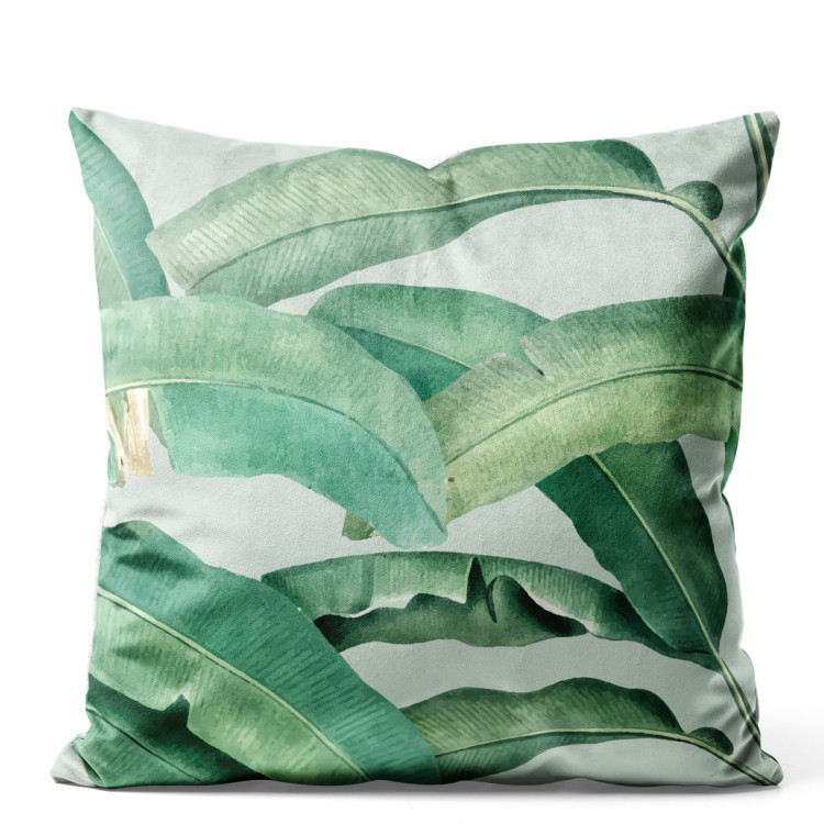 Decorative Velor Pillow Leafy curtain in greens - floral pattern with exotic banana tree 147116