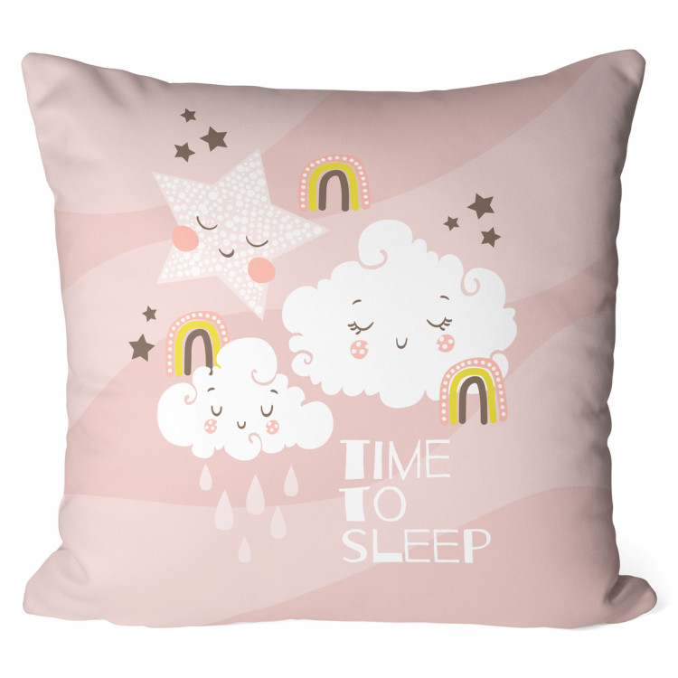 Decorative Microfiber Pillow Sleepy clouds - stars and rainbowmotif in shades of pink and white cushions 147316