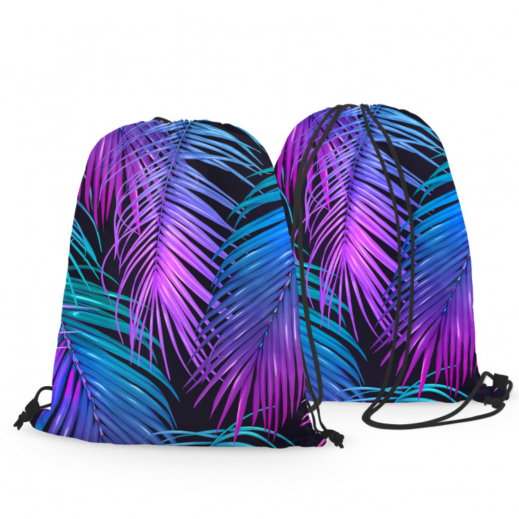 Backpack Neon palm trees - floral motif in shades of turquoise and purple 147516 additionalImage 3