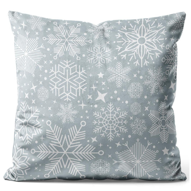 Decorative Velor Pillow Starry plants - white motifs depicted on a grey background velour 148516