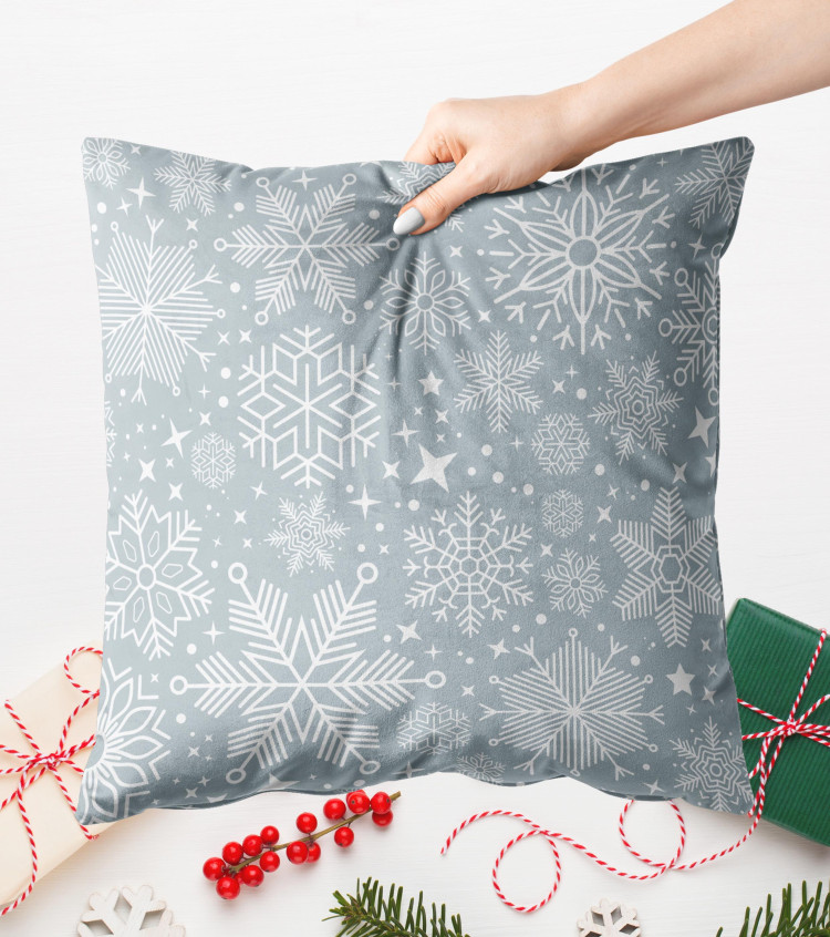 Decorative Velor Pillow Starry plants - white motifs depicted on a grey background velour 148516 additionalImage 5