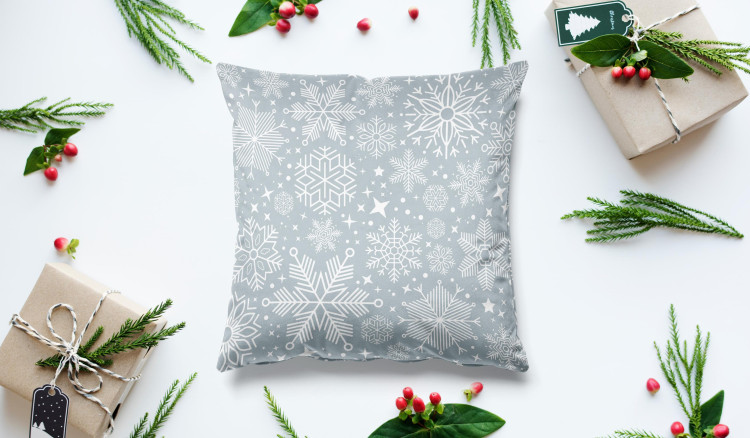 Decorative Velor Pillow Starry plants - white motifs depicted on a grey background velour 148516 additionalImage 3