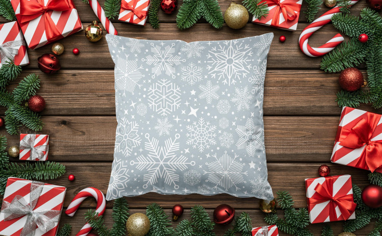 Decorative Velor Pillow Starry plants - white motifs depicted on a grey background velour 148516 additionalImage 2