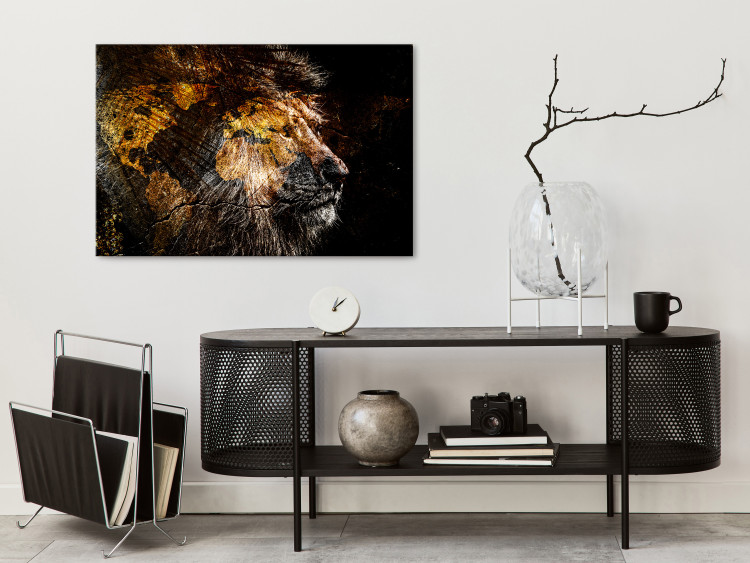 Canvas Golden Lion (1-piece) - portrait of a wild animal and world map 148816 additionalImage 3
