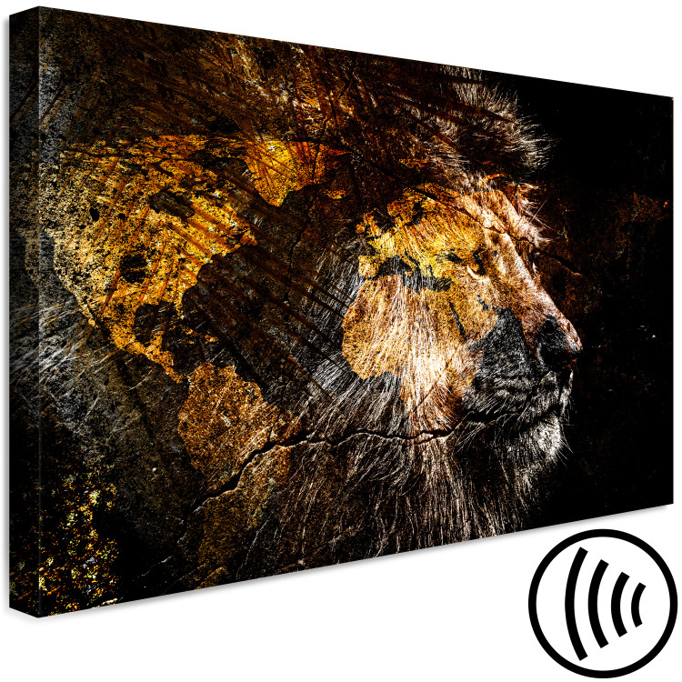 Canvas Golden Lion (1-piece) - portrait of a wild animal and world map 148816 additionalImage 6