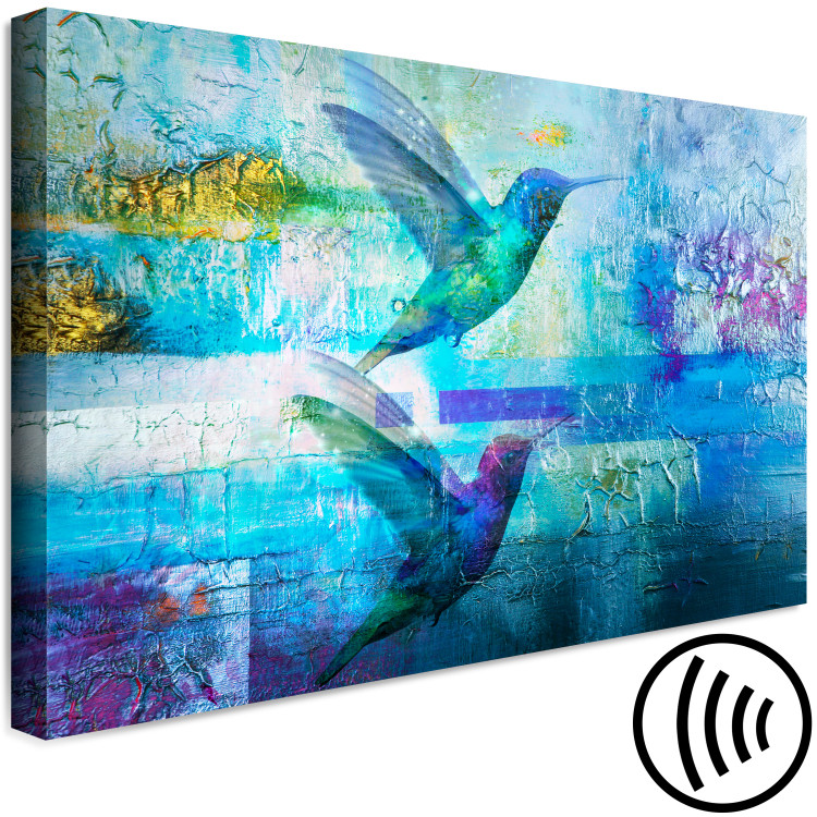 Canvas Print Hummingbirds in Flight (1-piece) - blue abstraction with flying birds 148916 additionalImage 6