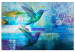 Canvas Print Hummingbirds in Flight (1-piece) - blue abstraction with flying birds 148916