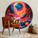 Round wallpaper Galactic Poodle - Sitting Shaggy Dog Against the Background of Space and Planets 151616 additionalThumb 2