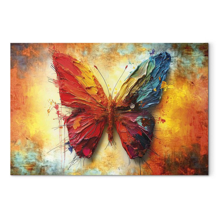 Canvas Art Print Collectible Butterfly - Painting Insect on Orange Background 159516