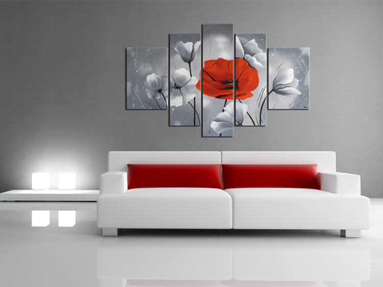 Canvas Unique Red Poppy (5-piece) - abstraction with white flowers 47516 additionalImage 2