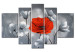 Canvas Unique Red Poppy (5-piece) - abstraction with white flowers 47516