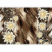 Photo Wallpaper White luminous flowers with pattern - brown abstract background with waves 64316 additionalThumb 1