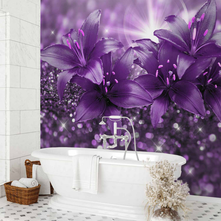 Wall Mural Gems of nature - lily flowers in a purple composition with sparkle 90316 additionalImage 8