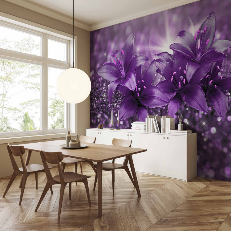 Wall Mural Gems of nature - lily flowers in a purple composition with sparkle 90316 additionalImage 7