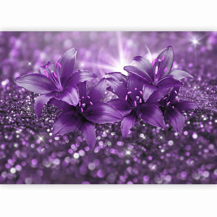 Wall Mural Gems of nature - lily flowers in a purple composition with sparkle 90316 additionalImage 1