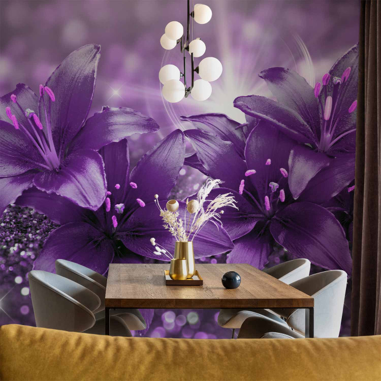 Wall Mural Gems of nature - lily flowers in a purple composition with sparkle 90316 additionalImage 4