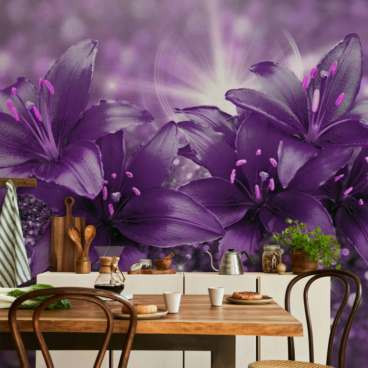 Wall Mural Gems of nature - lily flowers in a purple composition with sparkle 90316 additionalImage 6