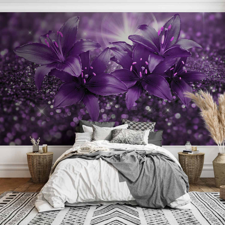 Wall Mural Gems of nature - lily flowers in a purple composition with sparkle 90316 additionalImage 2