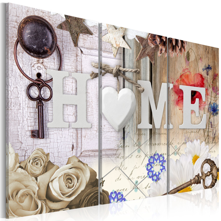 Canvas Floral Home (3-part) - Text on Colorful Retro Wood Background 94916 additionalImage 2