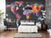 Photo Wallpaper World map - coloured continents with names in English on a grey background 95016