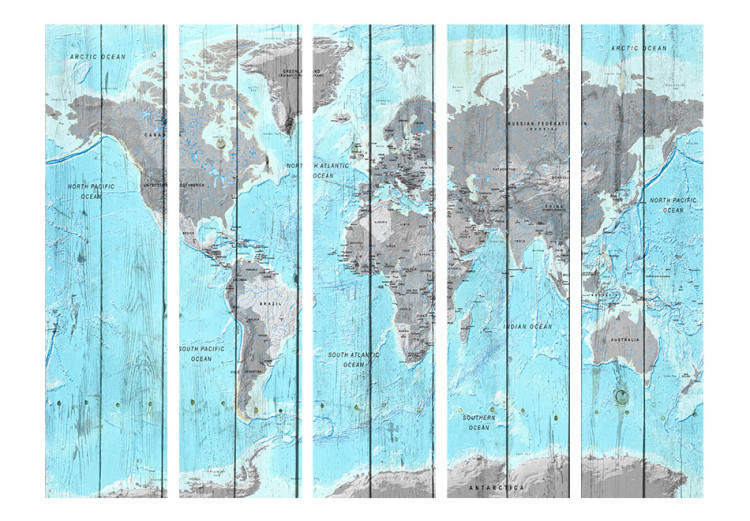 Room Separator Wooden Journeys - colorful map texture on wooden boards 95416 additionalImage 3