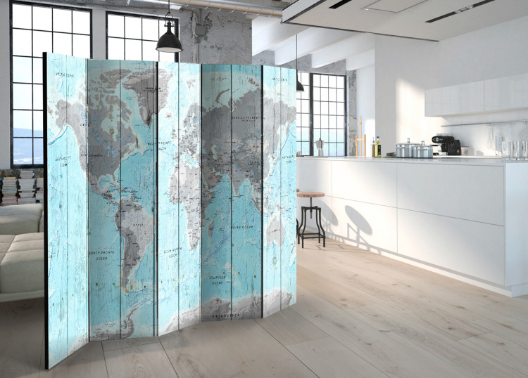 Room Separator Wooden Journeys - colorful map texture on wooden boards 95416 additionalImage 4