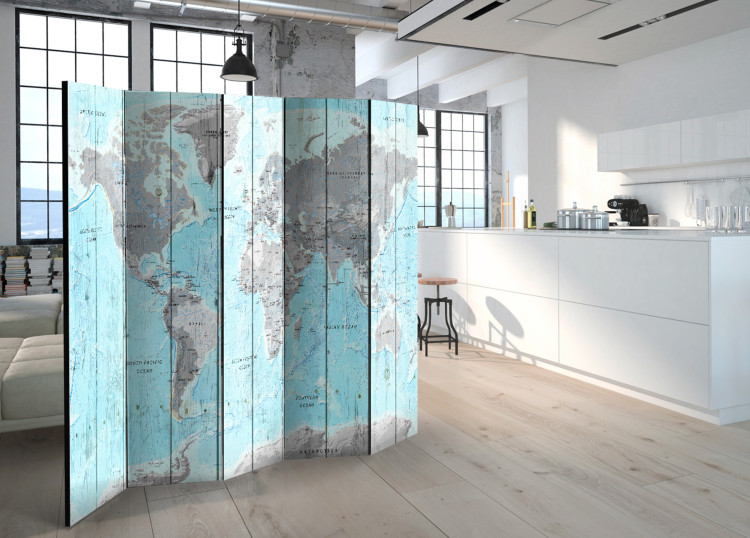 Room Separator Wooden Journeys - colorful map texture on wooden boards 95416 additionalImage 2