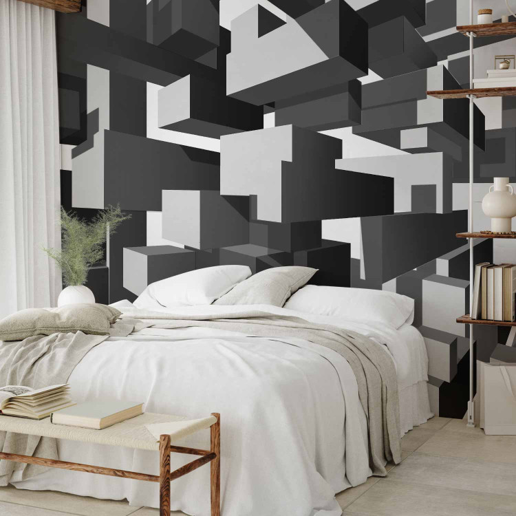 Wall Mural Grey notes - geometric abstraction in grey creating a 3D effect 96716 additionalImage 2