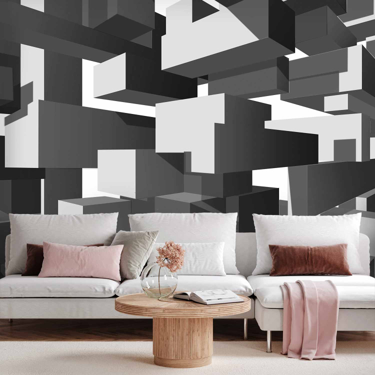 Wall Mural Grey notes - geometric abstraction in grey creating a 3D effect 96716