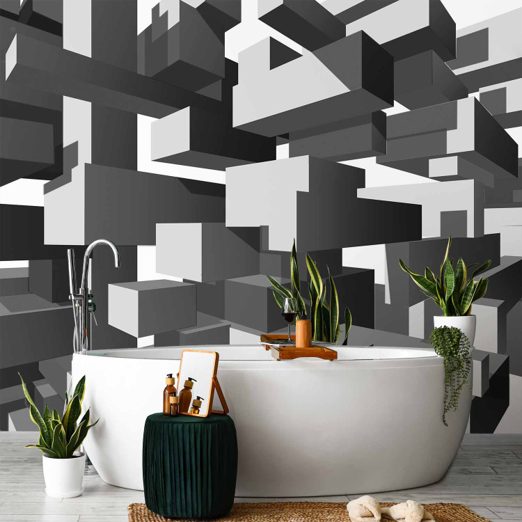 Wall Mural Grey notes - geometric abstraction in grey creating a 3D effect 96716 additionalImage 8