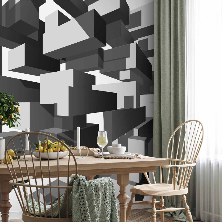 Wall Mural Grey notes - geometric abstraction in grey creating a 3D effect 96716 additionalImage 4