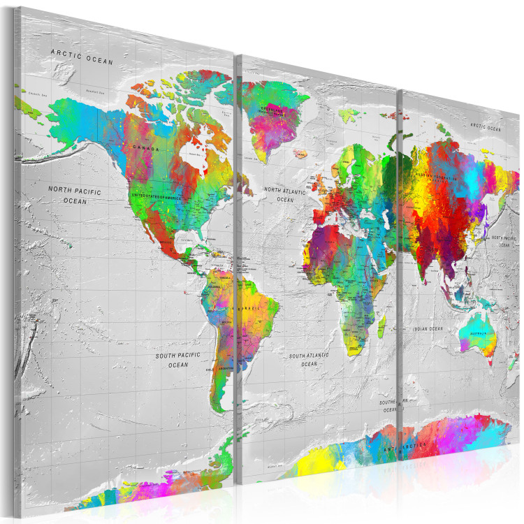 Canvas Print Maps: Colorful Finesse II - Artistic World Map on Gray Background 97416 additionalImage 2