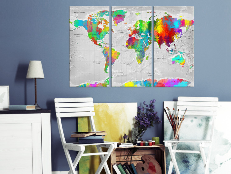 Canvas Print Maps: Colorful Finesse II - Artistic World Map on Gray Background 97416 additionalImage 3