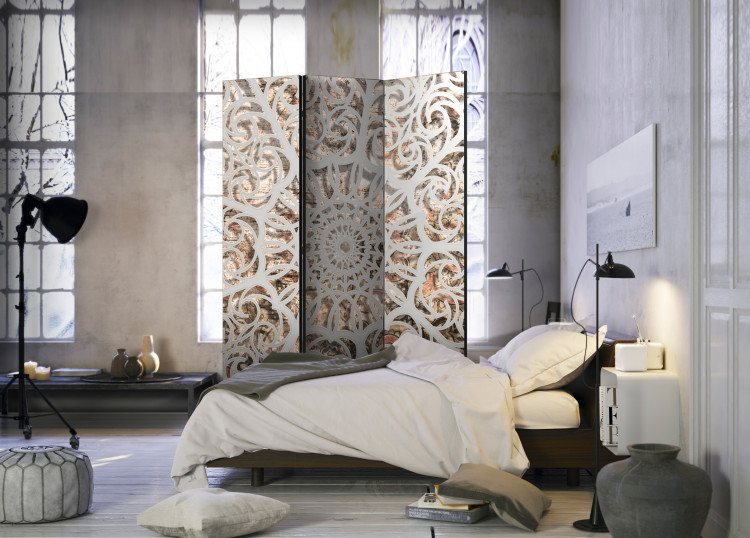 Room Divider Song of the Orient - textured gray mandala on beige background 97916 additionalImage 4
