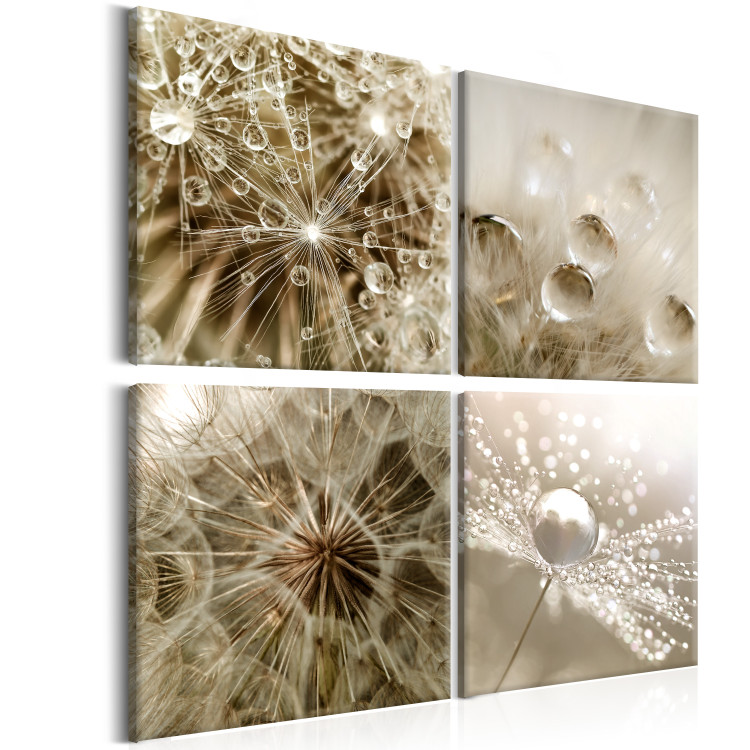 Canvas Print Beige Summer - Minimal Water Droplets in the Form of Abstract Flowers 98116 additionalImage 2