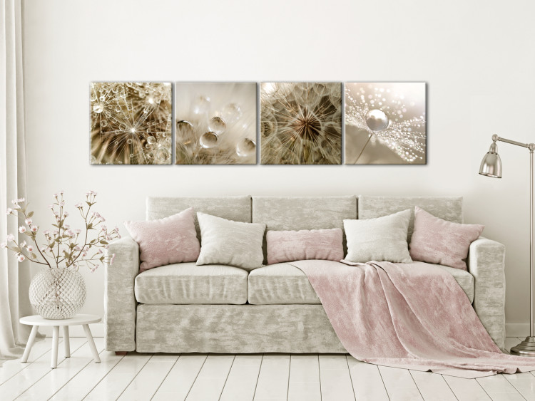 Canvas Print Beige Summer - Minimal Water Droplets in the Form of Abstract Flowers 98116 additionalImage 3