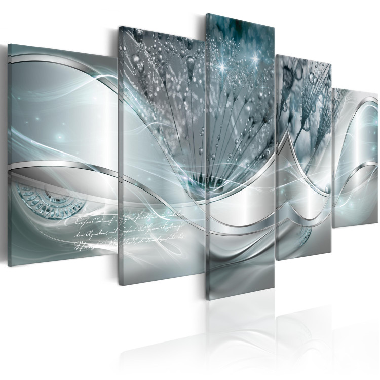 Canvas Art Print Glowing Dandelions (5-part) Wide - Abstract Silver Glow 107626 additionalImage 2
