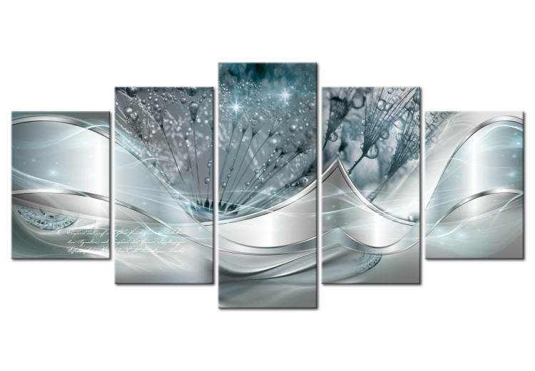 Canvas Art Print Glowing Dandelions (5-part) Wide - Abstract Silver Glow 107626